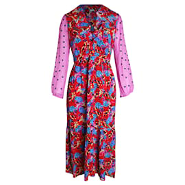 Autre Marque-Saloni Sheer Sleeve Printed Midi Dress in Multicolor Silk-Multiple colors