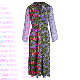 Autre Marque-Saloni Sheer Sleeve Printed Midi Dress in Multicolor Silk-Other,Python print