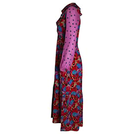 Autre Marque-Robe midi imprimée à manches transparentes Saloni en soie multicolore-Multicolore