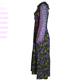 Autre Marque-Saloni Sheer Sleeve Printed Midi Dress in Multicolor Silk-Other,Python print