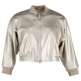 Jaqueta bomber cortada Brunello Cucinelli em couro dourado Dourado Metálico