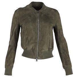 Theory Bomber Jacket in Olive Green Suede Green Olive green