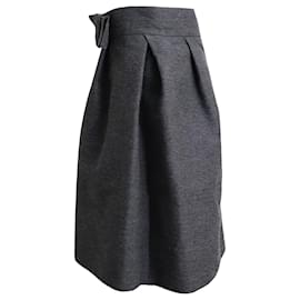 Lanvin-Lanvin Bow Midi Skirt in Gray Wool-Grey