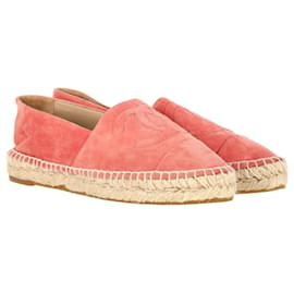 Chanel-Chanel CC Espadrille Slip-Ons in Pink Suede-Pink