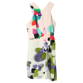 Roland Mouret-Roland Mouret Halter Mini Sheath Dress in Cream Print Viscose-White,Cream