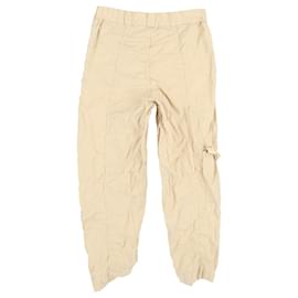 Ganni-Ganni Washed Canvas Elasticated Curve Pants in Beige Cotton-Beige