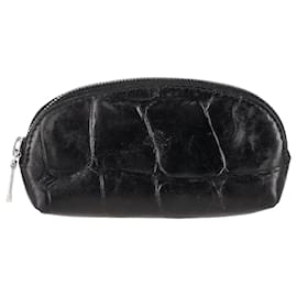 Mulberry-Mulberry Croc-Effect Coin Purse with Key Ring in Black Leather-Black