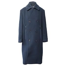 Autre Marque-Manteau Long Eytys avec poche zippée en Laine Bleu Marine-Bleu Marine