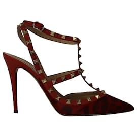 Valentino Garavani-Valentino Garavani Leopard Print Caged Rockstud Pumps in Red calf leather Leather-Red