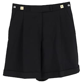 Diane Von Furstenberg-Diane von Furstenberg Shorts con cintura alta y detalle de botones en lana negra-Negro