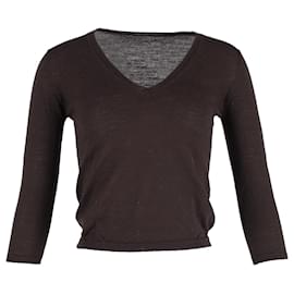 Mulberry-Mulberry V-neck Quarter Sleeve Top in Brown Cotton-Brown