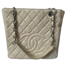 Sac Cabas Chanel Petit Shopping en Cuir Blanc Blanc Blanc cassé