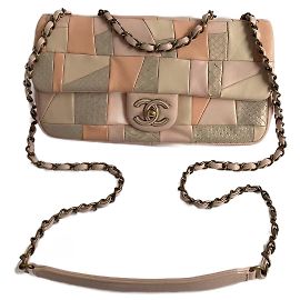 Chanel Leather and Python Handbag Pink Beige Coral Pink Beige Coral