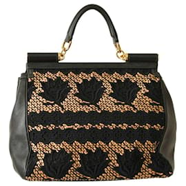 Dolce & Gabbana-Dolce & Gabbana Sicily Shoulder Hand Bag black calfskin & hand-embroidered-Black