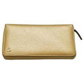 Gucci-Gucci GG gold leather zip around intrenational long wallet with original box-Golden
