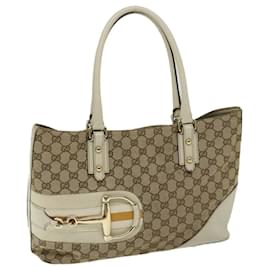 Gucci-GUCCI GG Canvas Sherry Line Tote Bag Yellow Beige white 137385 auth 68043-White,Beige,Yellow