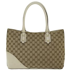 Gucci-GUCCI GG Canvas Sherry Line Tote Bag Yellow Beige white 137385 auth 68043-White,Beige,Yellow