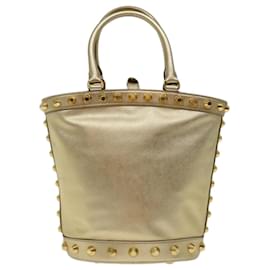 Prada-PRADA Hand Bag Safiano Leather 2way Gold Auth 67465A-Golden