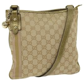 Gucci-GUCCI GG Canvas Sherry Line Shoulder Bag Beige Pink gold 144388 Auth ki4144-Pink,Beige,Golden