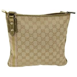 Gucci-GUCCI GG Canvas Sherry Line Shoulder Bag Beige Pink gold 144388 Auth ki4144-Pink,Beige,Golden