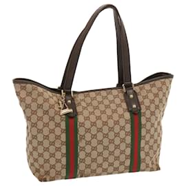 Gucci-GUCCI GG Canvas Web Sherry Line Tote Bag Red Beige Green 139260 auth 67817-Red,Beige,Green