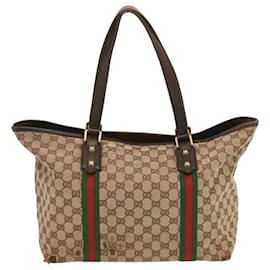 Gucci-GUCCI GG Canvas Web Sherry Line Tote Bag Red Beige Green 139260 auth 67817-Red,Beige,Green