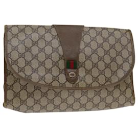 Gucci-GUCCI GG Supreme Web Sherry Line Clutch Bag PVC Beige Red 89 01 031 auth 67735-Red,Beige