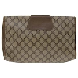 Gucci-GUCCI GG Supreme Web Sherry Line Clutch Bag PVC Beige Rot 89 01 031 Auth 67735-Rot,Beige