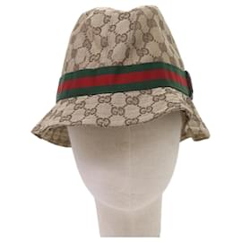 Gucci-GUCCI GG Canvas Web Sherry Line Hat M Beige Red Green Auth yk11172-Red,Beige,Green
