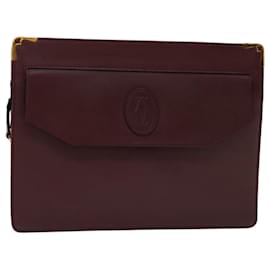 Cartier-CARTIER Clutch Bag Leather Wine Red Auth 68226-Other