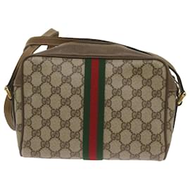 Gucci-GUCCI GG Supreme Web Sherry Line Shoulder Bag Red Beige 98 02 004 Auth ep3555-Red,Beige