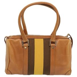 Gucci-GUCCI Sherry Line Hand Bag Leather Brown Yellow 000 0851 auth 68375-Brown,Yellow