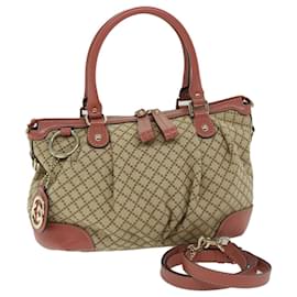 Gucci-GUCCI Diamante Hand Bag Canvas 2way Beige 247902 auth 67813-Beige