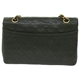 Chanel-CHANEL Matelasse Turn Lock Chain Shoulder Bag Lamb Skin Green CC Auth yk11103A-Green