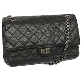 Chanel-CHANEL 2.55 Matelasse Chain Bag Aged Calfskin Black A37586 CC Auth 67618A-Black