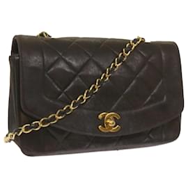 Chanel-CHANEL Diana Matelasse Bolso de hombro con cadena Cuero Negro CC Auth 66875-Negro
