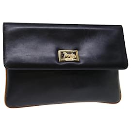 Céline-CELINE Clutch Bag Leather Black Auth 68363-Black