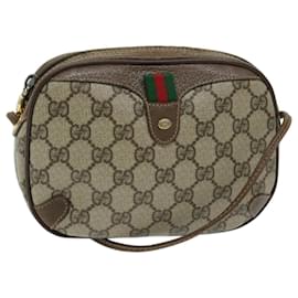 Gucci-GUCCI GG Canvas Web Sherry Line Shoulder Bag PVC Beige Green Red Auth 68186-Red,Beige,Green