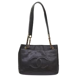 Chanel-CHANEL COCO Mark Chain Shoulder Bag Caviar Skin Black CC Auth 68334-Black