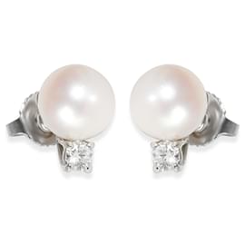 Tiffany & Co-TIFFANY & CO. Boucles d'oreilles à tige avec perles signature 18K or blanc-Autre