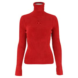 Chanel-Camisola de gola alta da Chanel com logotipo CC-Vermelho