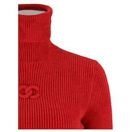 Chanel-Chanel Turtleneck Jumper with CC Logo-Red