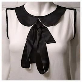 Dolce & Gabbana-Blusa blanca de viscosa y seda Dolce&Gabbana D&G con cuello de corbata negro.-Blanco