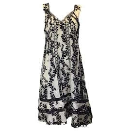 Autre Marque-Zimmermann Ivory / Black Embroidered Cotton Dress-Cream