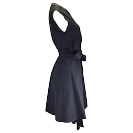 Autre Marque-Brunello Cucinelli Navy Blue Monili Beaded Cotton Wrap Dress-Blue