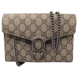 Autre Marque-Gucci Beige / Pink GG Supreme Monogram Mini Dionysus Chain Wallet Handbag-Beige