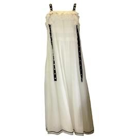 Autre Marque-Philosophy di Lorenzo Serafini White / Black Pearl Embellished Cotton Midi Dress-White