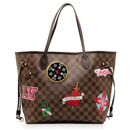 Louis Vuitton-Brown Louis Vuitton Damier Ebene Neverfull Patches MM Tote Bag-Brown