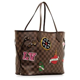 Louis Vuitton-Brown Louis Vuitton Damier Ebene Neverfull Patches MM Tote Bag-Brown
