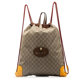 Gucci-Brown Gucci GG Supreme Neo Vintage Drawstring Backpack-Brown